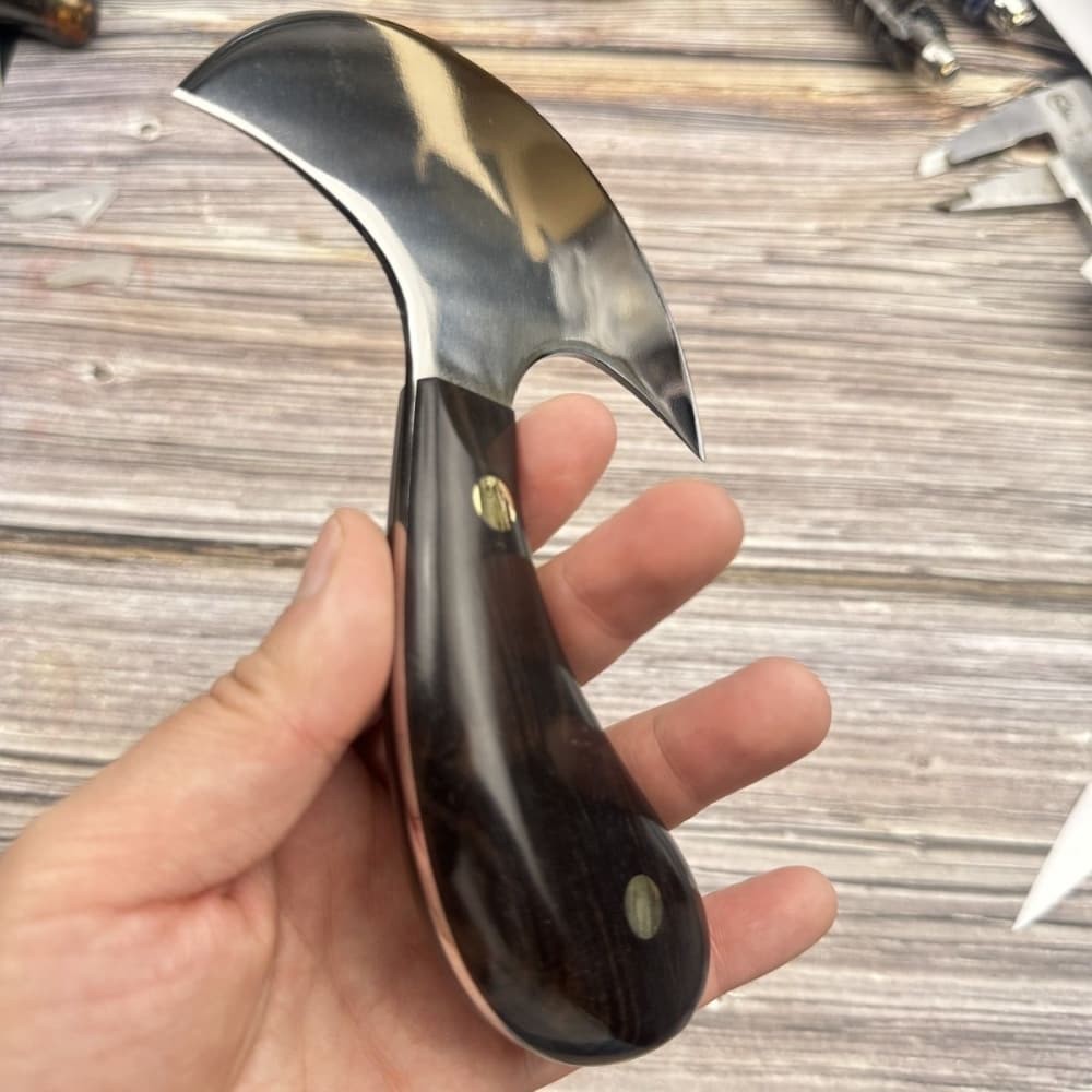 D2 Steel Leather Skiving Knife Half Round Wooden Handle Craft Cutting Tools