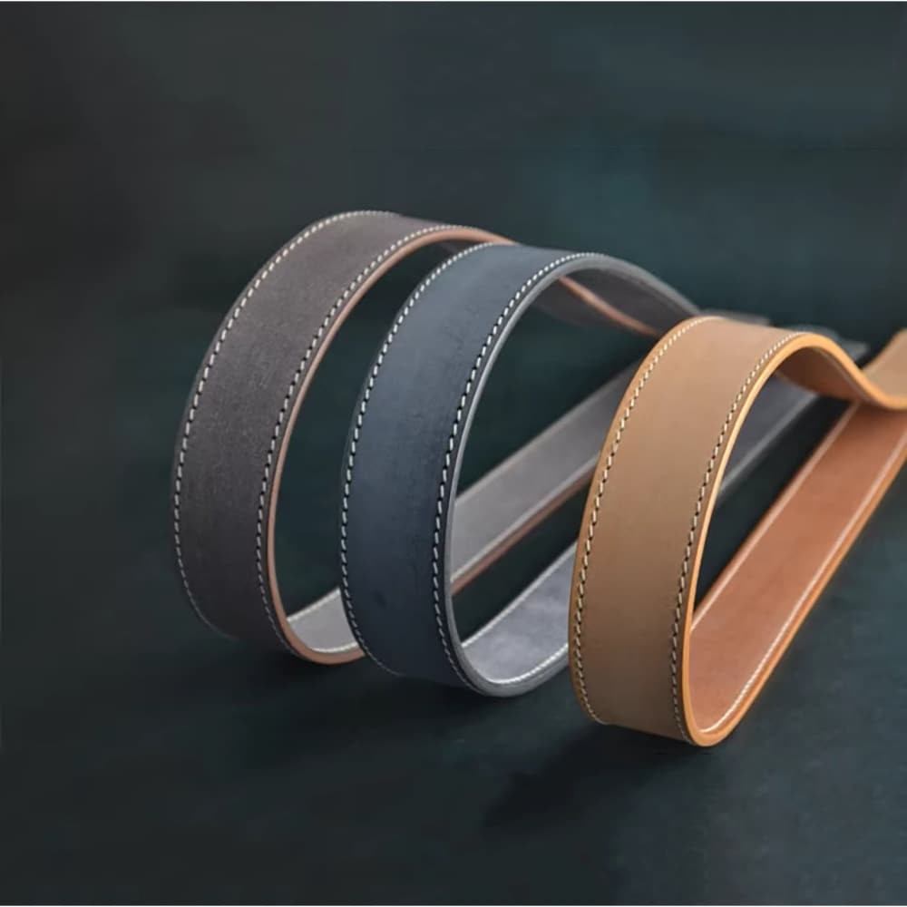 Handcrafted Italian Vegetable Tanned Leather Belt Strap with Hand Sewn Stitch