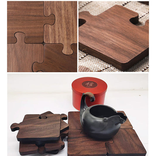 Natural Wooden Tea Coasters Heat Resistant Eco Friendly Handmade Puzzle Design