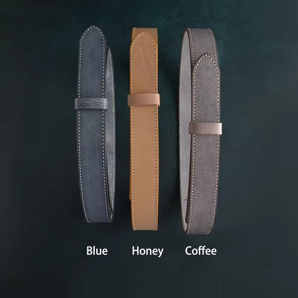 Handcrafted Italian Vegetable Tanned Leather Belt Strap with Hand Sewn Stitch