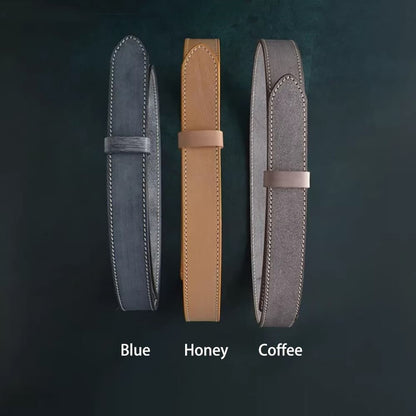 Handcrafted Italian Vegetable Tanned Leather Belt Strap with Hand Sewn Stitch