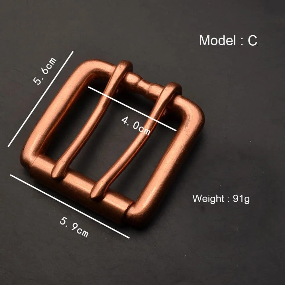 Red Copper Men's Belt Buckle Handmade Vintage Style Pin Buckle Casual Belt