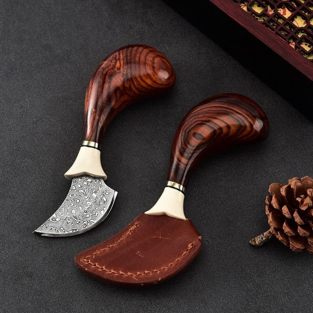 VG10 Damascus Curved Knife Collectible Fruit Tea Agarwood Cutter Gift EDC