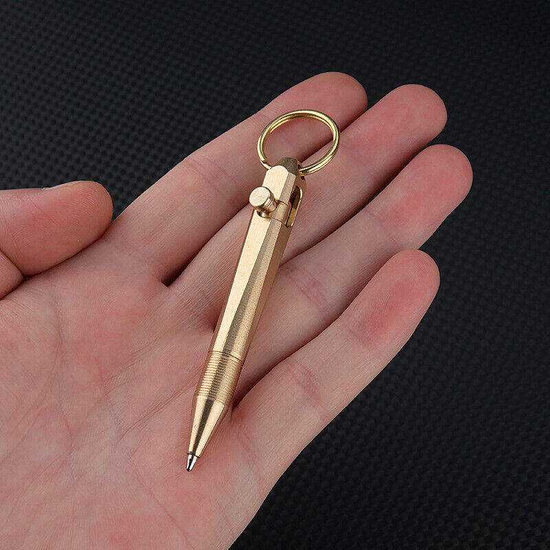 Creative Mini Solid Brass Bolt Action Ball Point Pen Copper Pocket EDC Gift