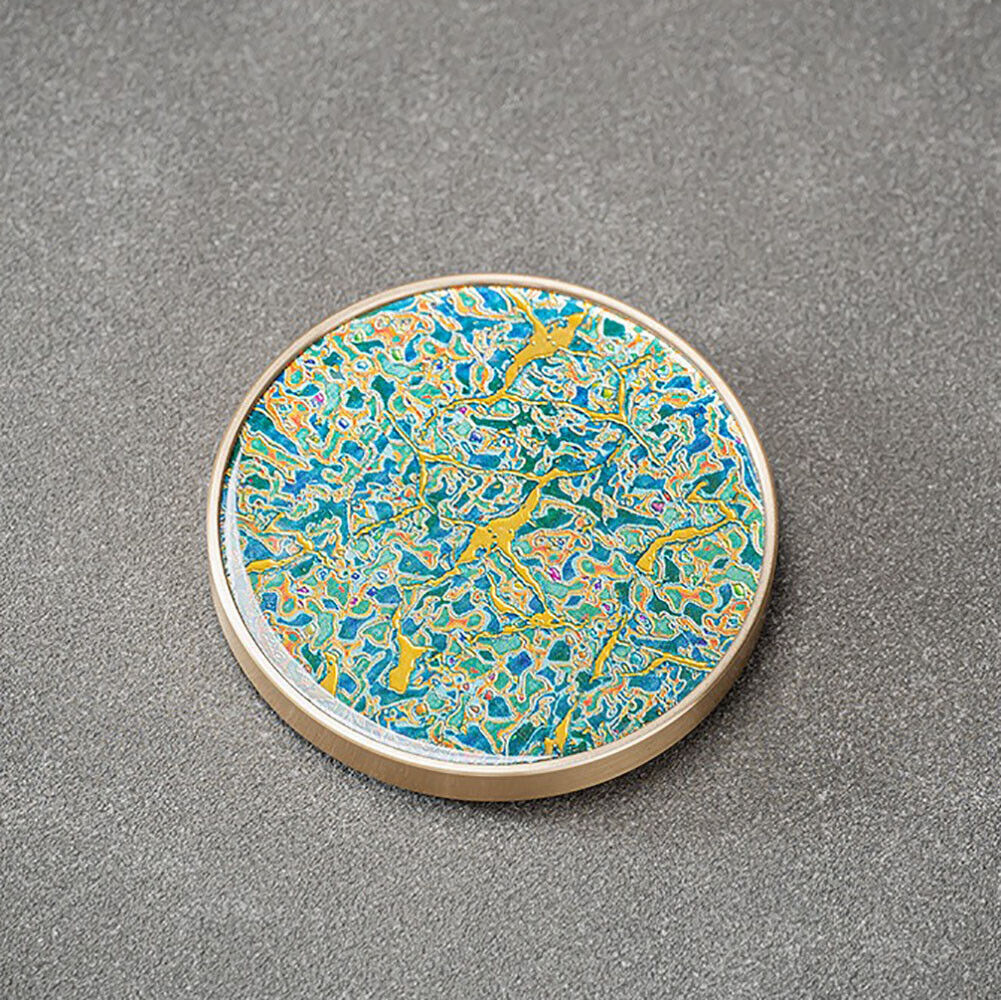 Brass Edged Shell Inlay Inlaid Round Heat-Resistant Coaster In Enamel Art Style 7pcs/Set