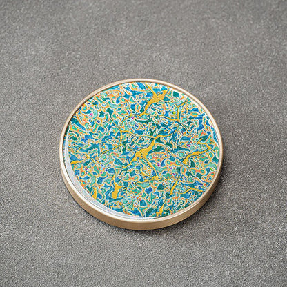 Brass Edged Shell Inlay Inlaid Round Heat-Resistant Coaster In Enamel Art Style 7pcs/Set