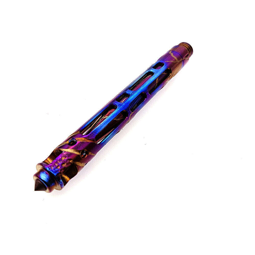 Mini Titanium Alloy Hand Carved Baked Blue Pen Portable Pendant EDC Gift