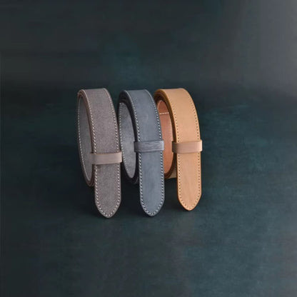 Handcrafted Italian Vegetable Tanned Leather Belt Strap with Hand Sewn Stitch