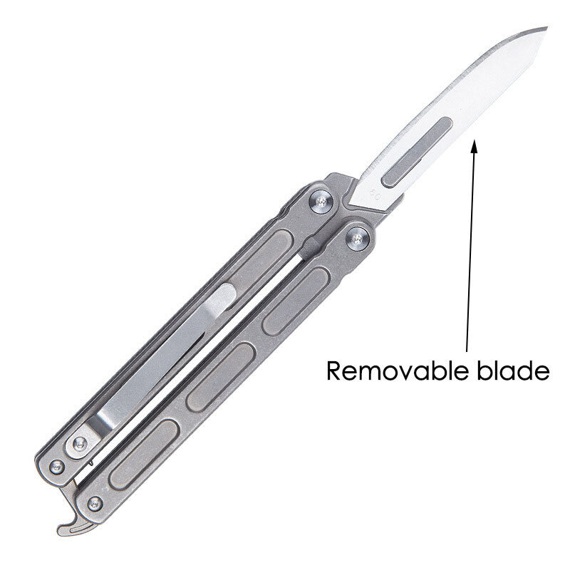 Titanium Practice Balisong Butterfly Trainer Folding Knife bottle opener EDC