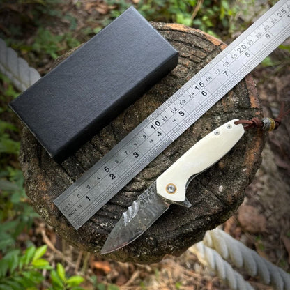 VG10 Damascus Folding Pocket Knife Bone Handle Outdoor Camping EDC Fruit Knife