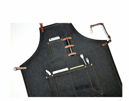 Jeans Denim Apron for Kitchen / Coffe Shop Studio Leather Craft Custom Made Logo