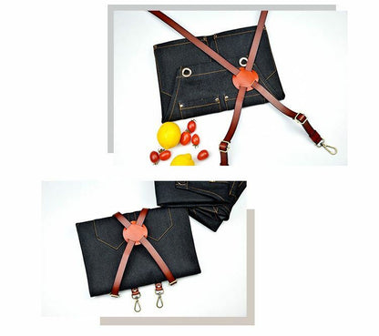 Denim Apron for Kitchen /Coffe Shop Studio Leather Belt X Straps Custom Logo #D