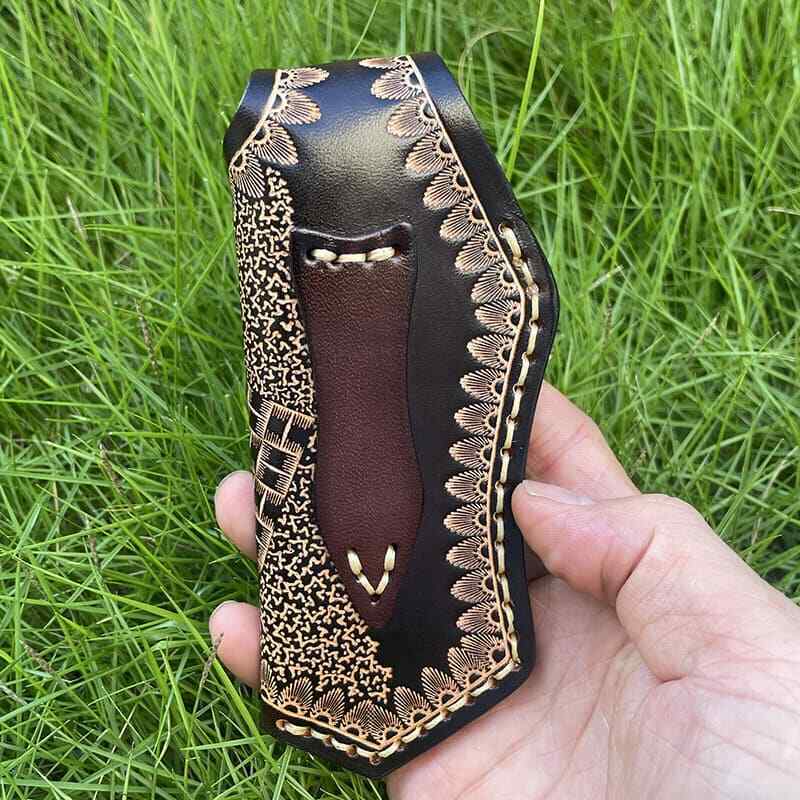 Veg Tanned Carved Leather Sheath For Outdoor Knife Protect Case Cover Belt Clip