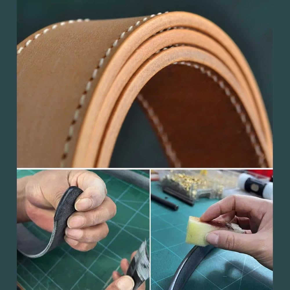 Handcrafted Italian Vegetable Tanned Leather Belt Strap with Hand Sewn Stitch