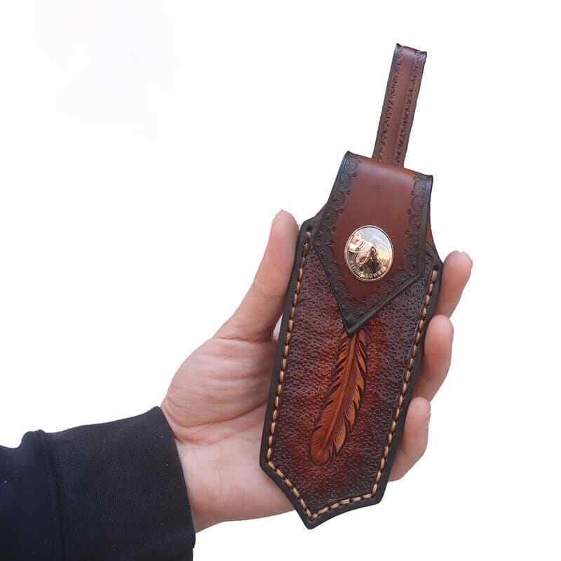 Hand Craft Carved Cowhide Leather Sheath For Folding Knife Cover Pouch Belt Clip