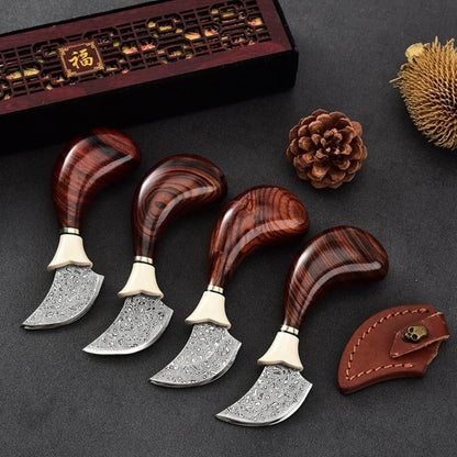 VG10 Damascus Curved Knife Collectible Fruit Tea Agarwood Cutter Gift EDC