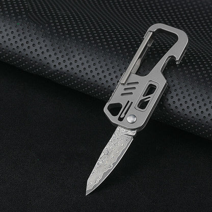 Multifunctional Titanium Alloy Keychain Bottle Opener Portable Damascus Knife