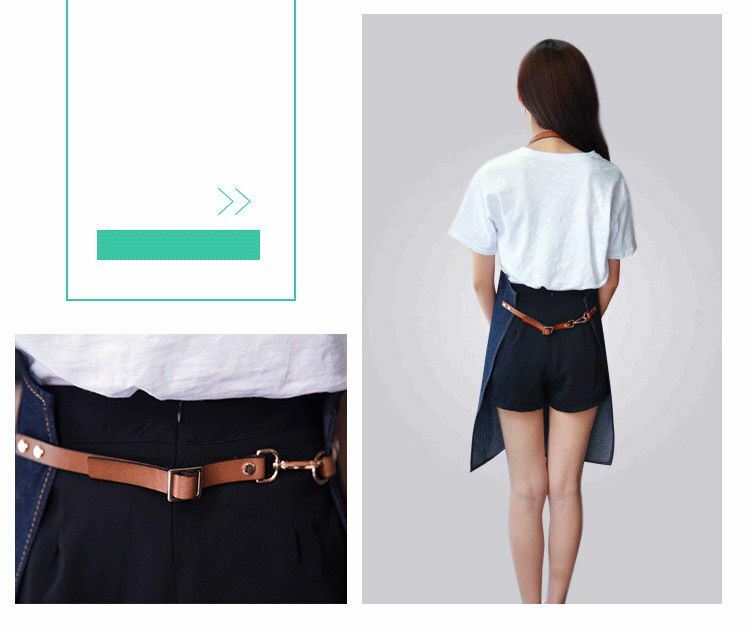 Jeans denim Apron for Kitchen / Coffe Shop Studio Leather Belt Custom Made Logo
