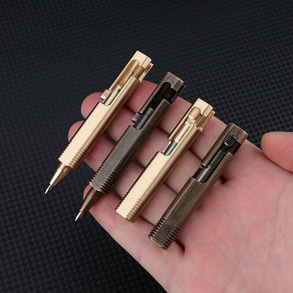 Creative Mini Solid Brass Bolt Action Ball Point Pen Copper Pocket EDC Gift