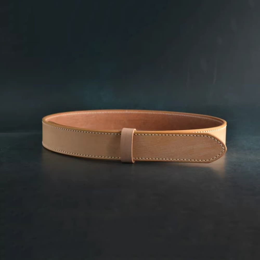 Handcrafted Italian Vegetable Tanned Leather Belt Strap with Hand Sewn Stitch