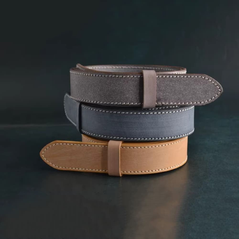 Handcrafted Italian Vegetable Tanned Leather Belt Strap with Hand Sewn Stitch