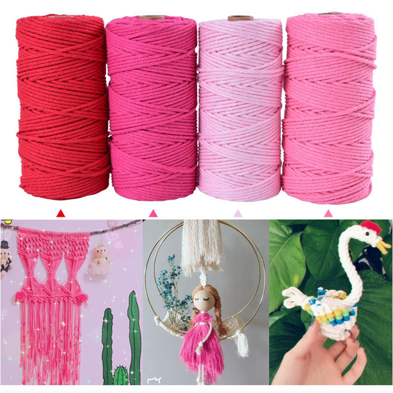 3mm Colorful Cotton Cord Twisted Macrame Rope Handmade Craft String Textile Diy