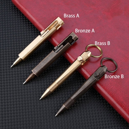 Creative Mini Solid Brass Bolt Action Ball Point Pen Copper Pocket EDC Gift