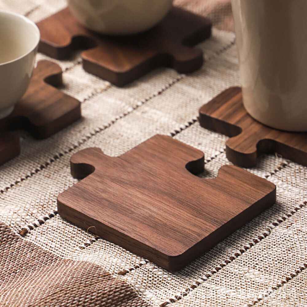 Natural Wooden Tea Coasters Heat Resistant Eco Friendly Handmade Puzzle Design