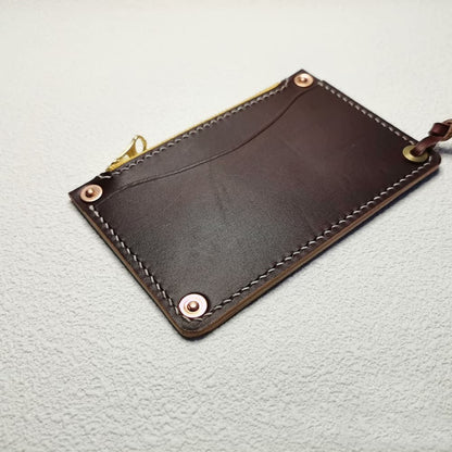 Handmade American Style Zipper Card Holder Coin Purse Genuine Leather Craft