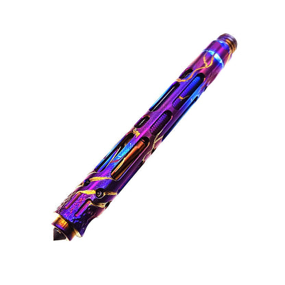 Mini Titanium Alloy Hand Carved Baked Blue Pen Portable Pendant EDC Gift