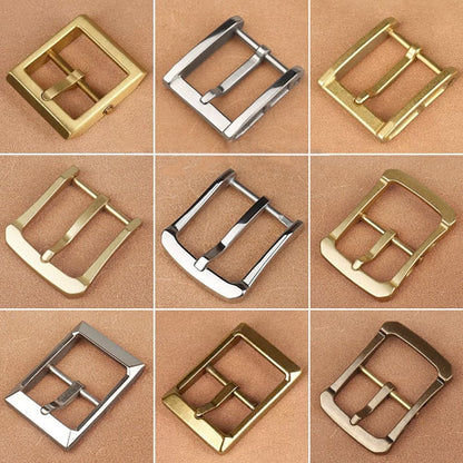 Brass Belt Buckle for Men Leather Belt Pin Buckle Stainless Steel Vintage Style