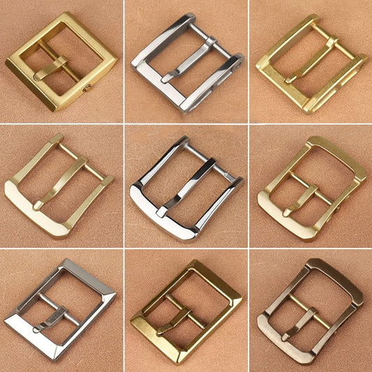 Brass Belt Buckle for Men Leather Belt Pin Buckle Stainless Steel Vintage Style