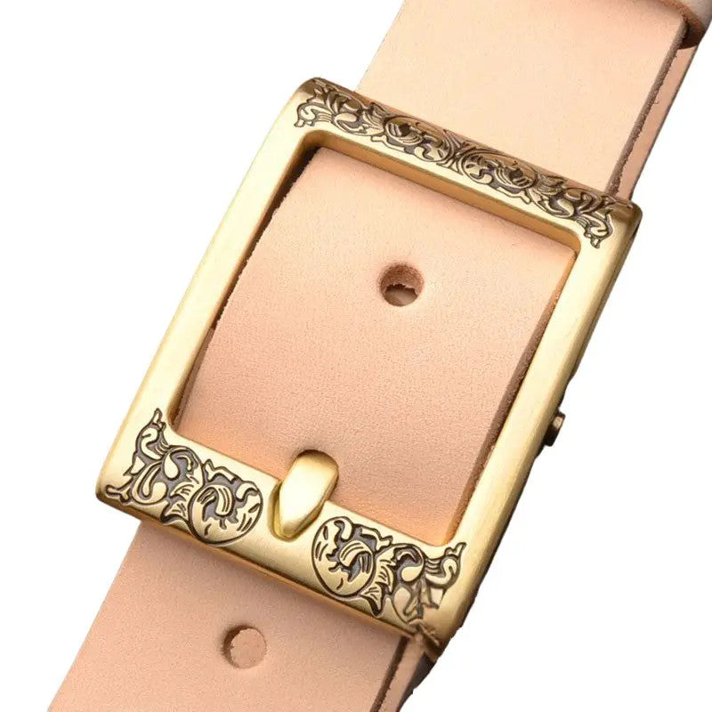5.5mm Thick Vegetable Tanned Leather Belt Men Pin Buckle Italian Natural Cowhide