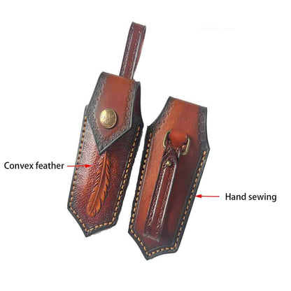 Hand Craft Carved Cowhide Leather Sheath For Folding Knife Cover Pouch Belt Clip