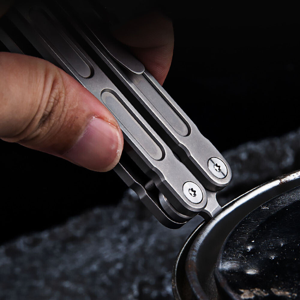Titanium Practice Balisong Butterfly Trainer Folding Knife bottle opener EDC