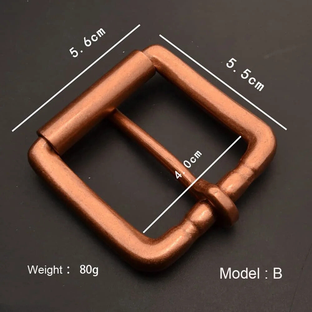 Red Copper Men's Belt Buckle Handmade Vintage Style Pin Buckle Casual Belt
