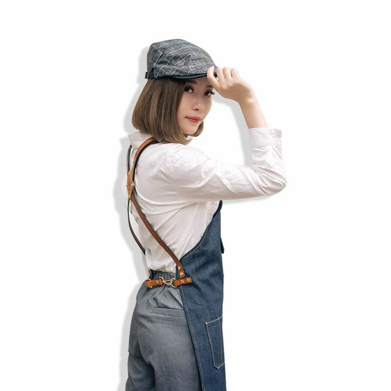 Denim Apron for Kitchen /Coffe Shop Studio Leather Belt Cross Straps Custom Logo