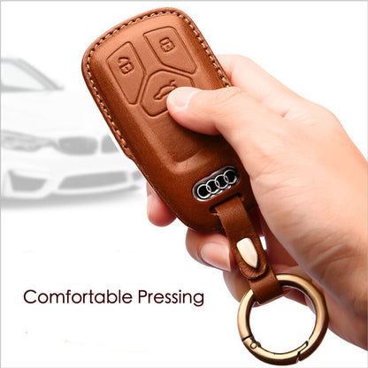 Handmade Genuine Leather Craft Car Key Fob Case Cover For AUDI Keychains bag