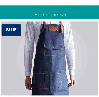 Jeans denim Apron for Kitchen / Coffe Shop Studio Leather Belt Custom Made Logo