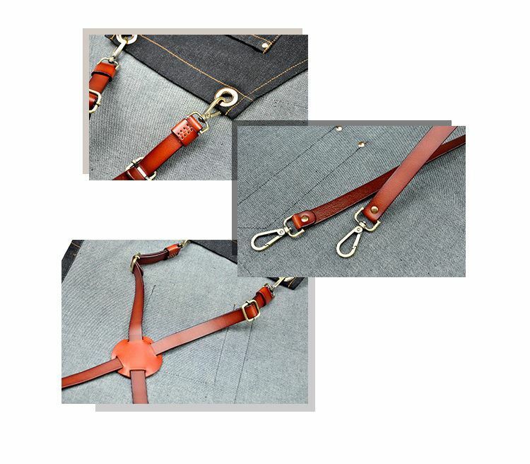 Denim Apron for Kitchen /Coffe Shop Studio Leather Belt X Straps Custom Logo #C