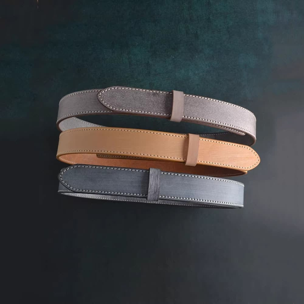Handcrafted Italian Vegetable Tanned Leather Belt Strap with Hand Sewn Stitch