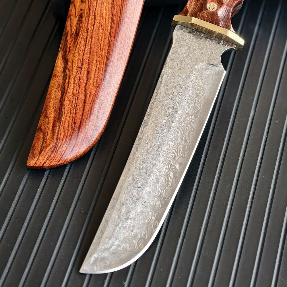 Hand Forged Damascus Outdoor Knife Japanese Samurai Survival Rosewood Handle  Camping, Hunting, Self-defense Tactics, Practical Survival