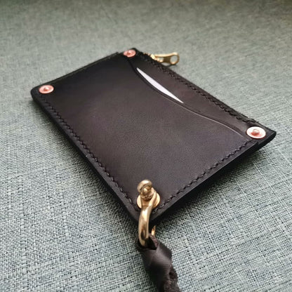 Handmade American Style Zipper Card Holder Coin Purse Genuine Leather Craft