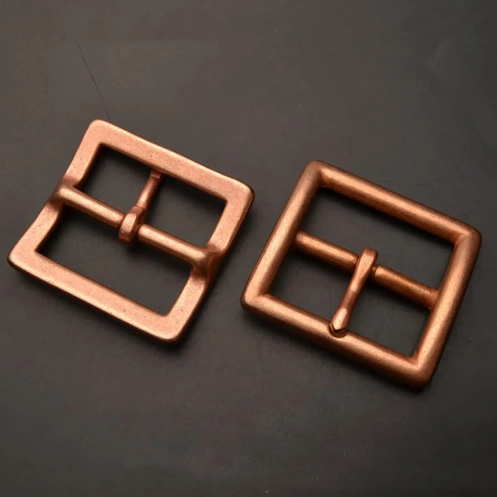 Red Copper Men's Belt Buckle Handmade Vintage Style Pin Buckle Casual Belt