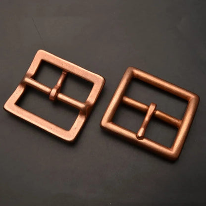Red Copper Men's Belt Buckle Handmade Vintage Style Pin Buckle Casual Belt