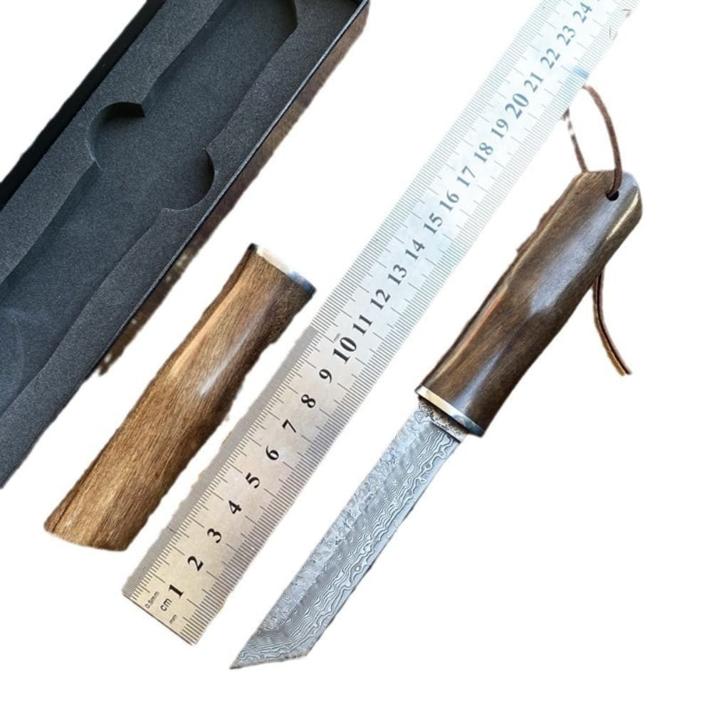 Bamboo Shape Hand Forged Damascus Steel Fixed Blade Knife Collectible Gift