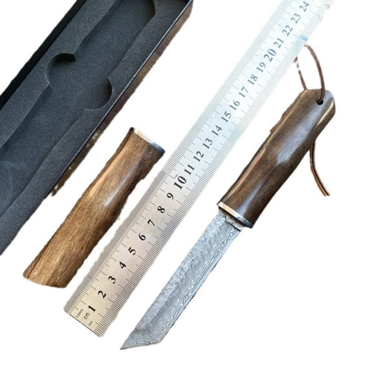 Bamboo Shape Hand Forged Damascus Steel Fixed Blade Knife Collectible Gift