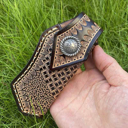 Veg Tanned Carved Leather Sheath For Outdoor Knife Protect Case Cover Belt Clip