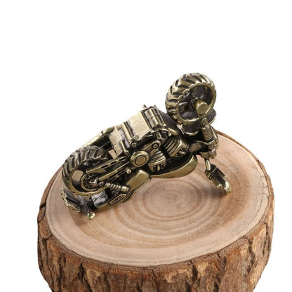 Brass Harley Style Motorcycle Ornament Rotating Front Wheel Collectible