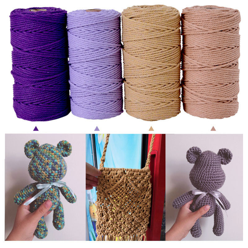 3mm Colorful Cotton Cord Twisted Macrame Rope Handmade Craft String Textile Diy